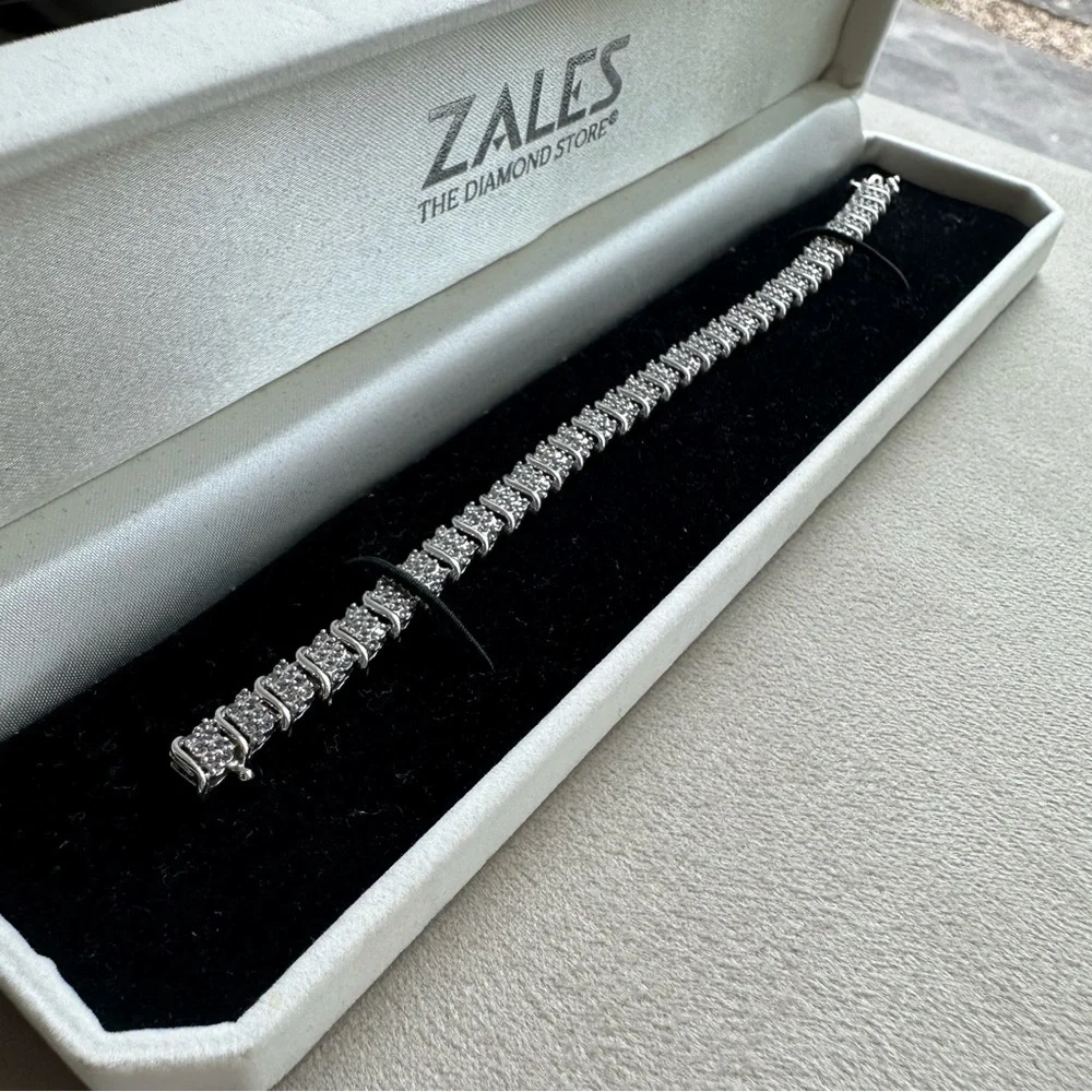 10K White Gold Diamond Bracelet | 2 CTW | 7” | 11.7g | Zales - Picture 3 of 13